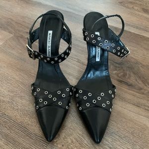 Manolo Blahnik Leather & Grommets Sling Back Pump